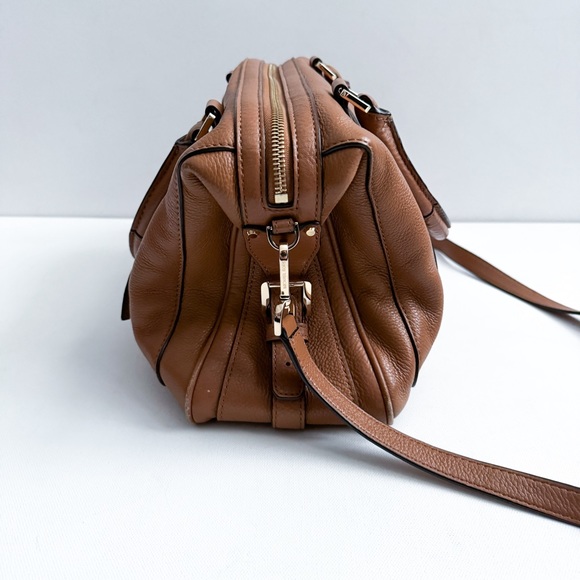 Michael Kors Julia Satchel Brown Pebbled Leather Crossbody Zip Up Bag - Picture 3 of 11